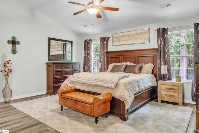 137 Mediterranean Ave, Anderson, SC 29621 - bedroom featuring light wood-type flooring, multiple windows, lofted ceiling, ceiling fan, and baseboards