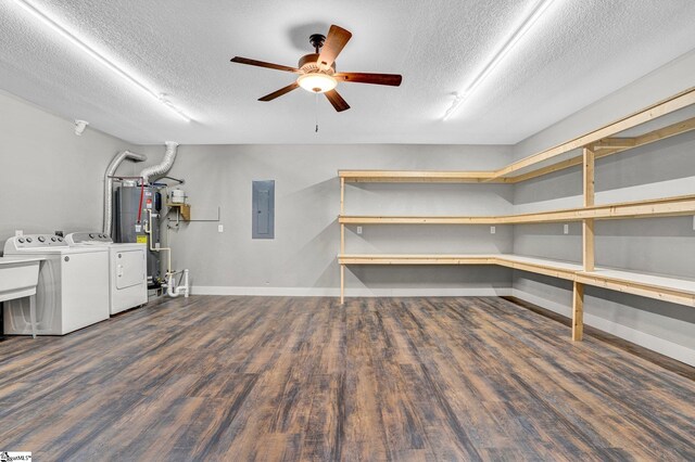 1061 Hidden Glory Dr, Landrum, SC 29356 - below grade area with washing machine and dryer, electric panel, a textured ceiling, ceiling fan, and wood finished floors