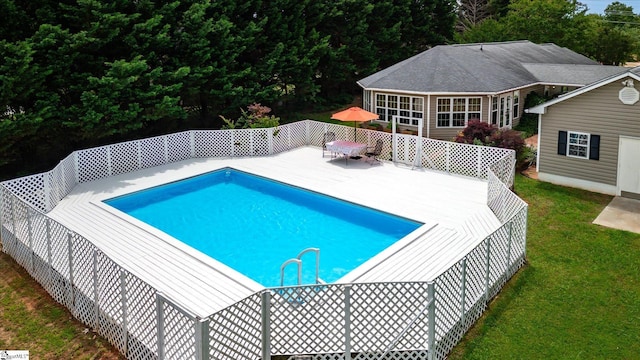 1783 Brockman Mcclimon Rd, Greer, SC 29651 - outdoor pool with a wooden deck, a yard, and an outdoor structure