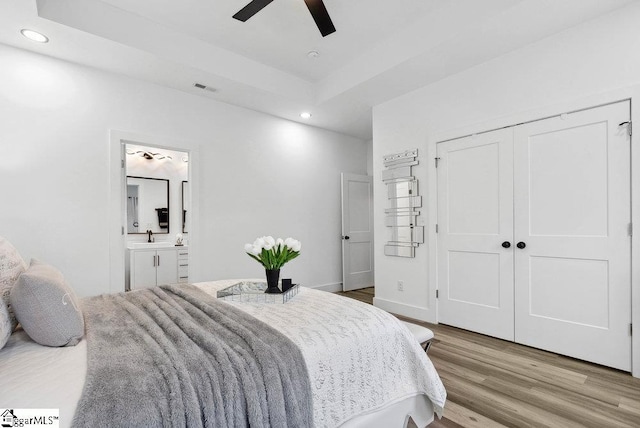 223 R C Thompson Rd, Chesnee, SC 29323 - bedroom with recessed lighting, wood finished floors, ceiling fan, a closet, and ensuite bathroom