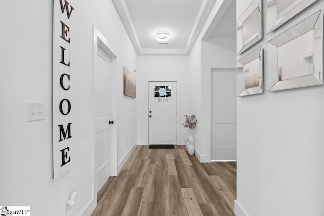 223 R C Thompson Rd, Chesnee, SC 29323 - doorway to outside with wood finished floors and baseboards