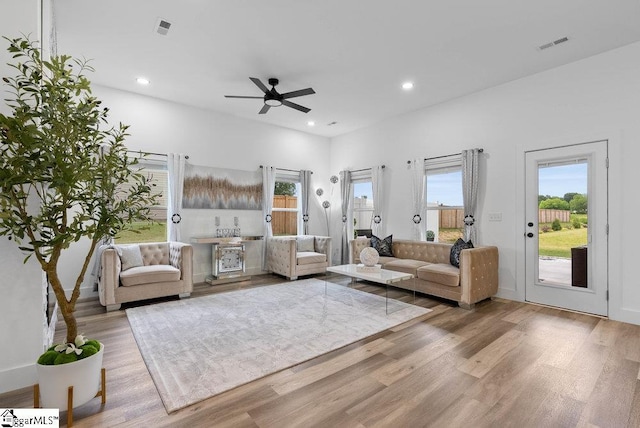 223 R C Thompson Rd, Chesnee, SC 29323 - living room featuring wood finished floors, ceiling fan, plenty of natural light, and recessed lighting