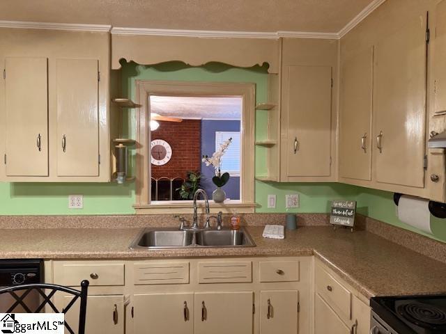 3444 Geer Hwy, Marietta, SC 29661 - kitchen with a sink, white cabinetry, ornamental molding, and light countertops