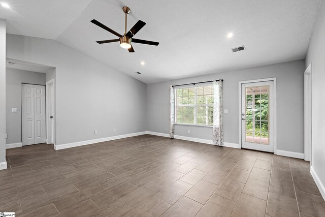 3 Alewine Ct, Taylors, SC 29687 - empty room featuring a ceiling fan, lofted ceiling, baseboards, recessed lighting, and dark wood-style flooring