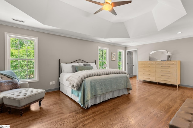 213 Old House Way, Simpsonville, SC 29681 - bedroom featuring crown molding, multiple windows, recessed lighting, light wood-style flooring, and ceiling fan