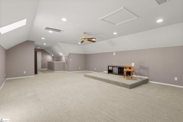 213 Old House Way, Simpsonville, SC 29681 - additional living space with light carpet, lofted ceiling, baseboards, recessed lighting, and ceiling fan