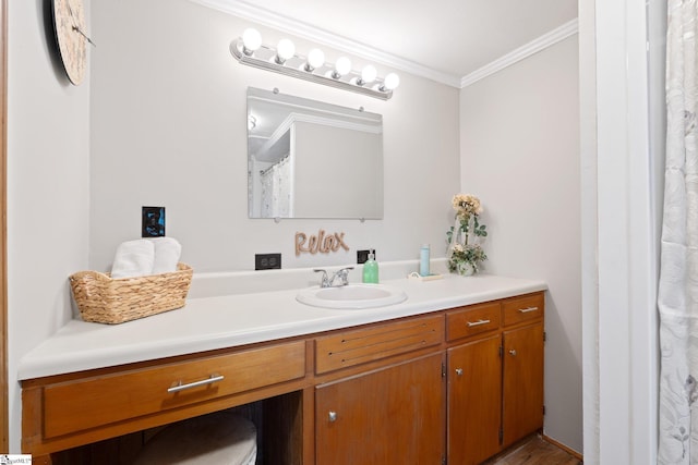1 Baldwin St, Pelzer, SC 29669 - bathroom with vanity, crown molding, and curtained shower