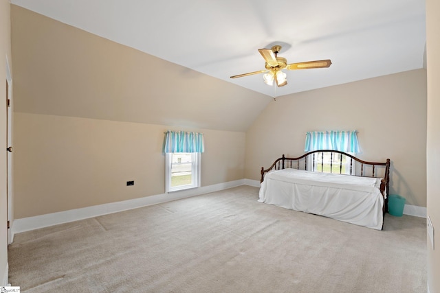 1 Baldwin St, Pelzer, SC 29669 - carpeted bedroom with vaulted ceiling, baseboards, and ceiling fan