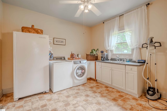 251 W Mcelhaney Rd, Taylors, SC 29687 - washroom with stone finish floors, independent washer and dryer, ceiling fan, and cabinet space