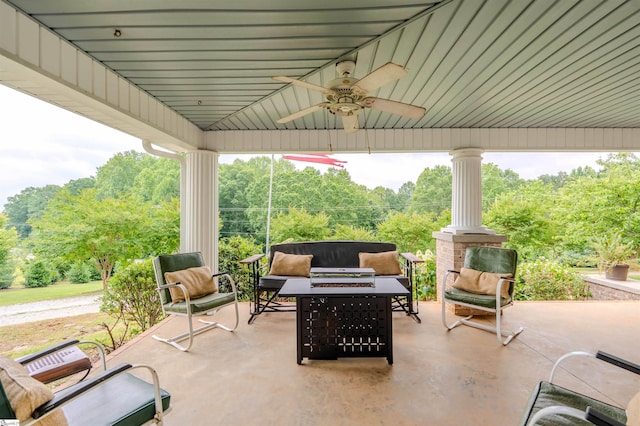 251 W Mcelhaney Rd, Taylors, SC 29687 - view of patio / terrace with ceiling fan and a fire pit