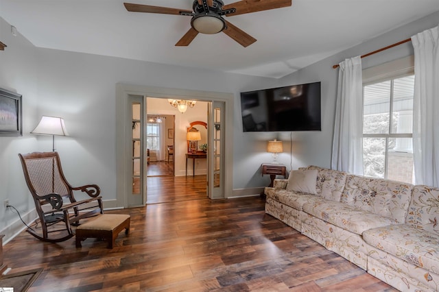 251 W Mcelhaney Rd, Taylors, SC 29687 - living area with plenty of natural light, dark wood-type flooring, and ceiling fan