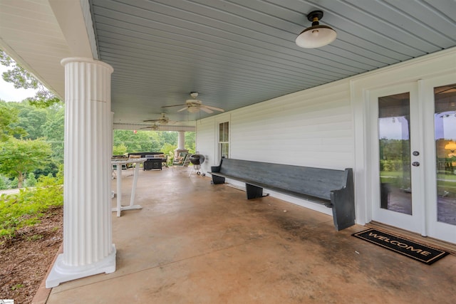 251 W Mcelhaney Rd, Taylors, SC 29687 - view of patio / terrace with a ceiling fan and french doors