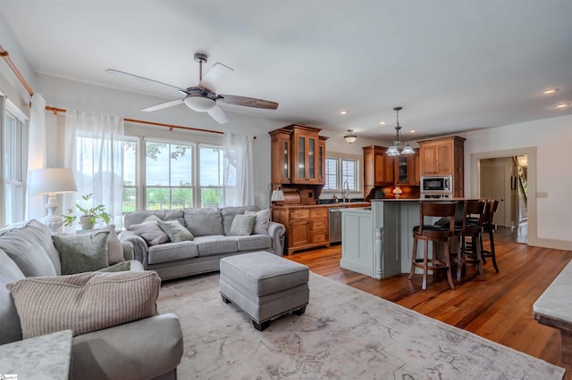 251 W Mcelhaney Rd, Taylors, SC 29687 - living room featuring recessed lighting, a ceiling fan, and light wood-style floors