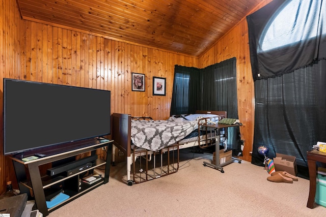 11 Midland Ct, Taylors, SC 29687 - carpeted bedroom with lofted ceiling, wood ceiling, and wooden walls