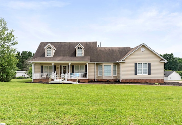 11 Midland Ct, Taylors, SC 29687 - cape cod house with a porch, crawl space, a front lawn, and a shingled roof