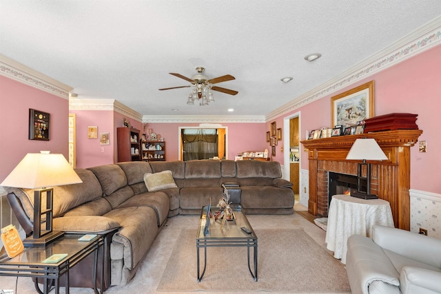 11 Midland Ct, Taylors, SC 29687 - living area with a ceiling fan, ornamental molding, and a fireplace