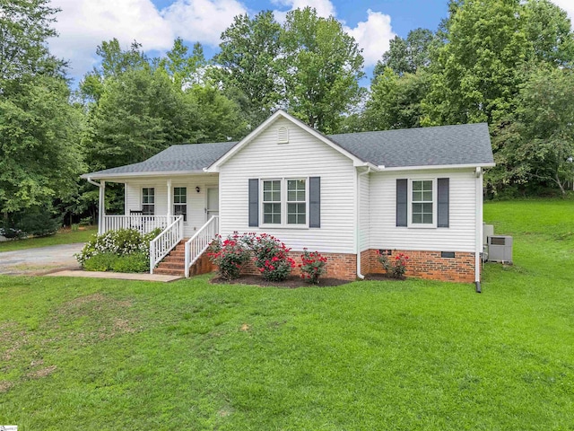 145 Hillside Cir, Easley, SC 29640 - view of front of home featuring covered porch, crawl space, a front yard, and roof with shingles