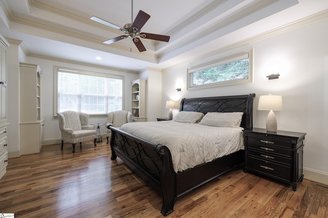 116 Legends Way, Simpsonville, SC 29681 - bedroom with multiple windows, crown molding, wood finished floors, a tray ceiling, and baseboards
