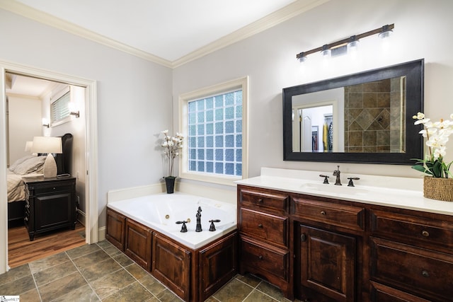 116 Legends Way, Simpsonville, SC 29681 - full bath featuring vanity, a whirlpool tub, and crown molding
