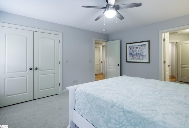 116 Legends Way, Simpsonville, SC 29681 - bedroom featuring a closet, light colored carpet, baseboards, and ceiling fan