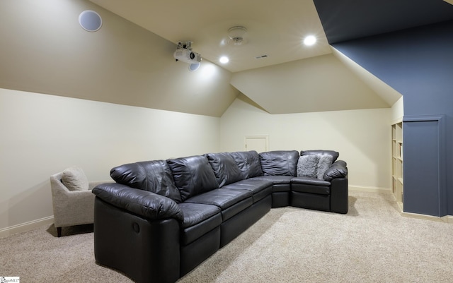 116 Legends Way, Simpsonville, SC 29681 - carpeted cinema with vaulted ceiling, baseboards, and recessed lighting