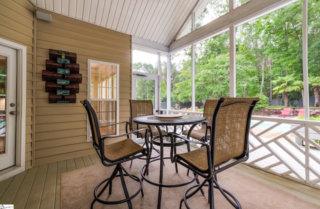 116 Legends Way, Simpsonville, SC 29681 - sunroom featuring lofted ceiling and outdoor dining area