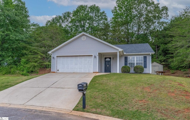 106 Felix Ct, Easley, SC 29640 - ranch-style house featuring concrete driveway, a garage, a front lawn, and roof with shingles
