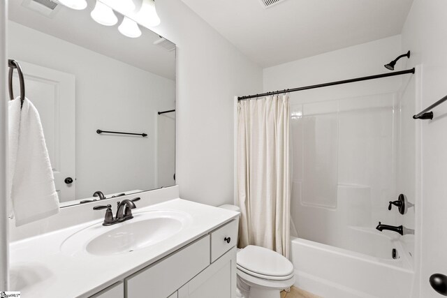 113 Noble St, Greer, SC 29651 - full bathroom with vanity, toilet, and shower / bathtub combination with curtain