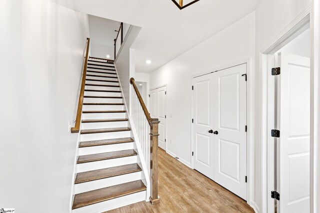 113 Noble St, Greer, SC 29651 - staircase featuring wood finished floors and recessed lighting