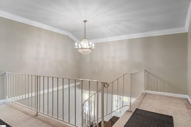 21 Kensington Rd, Greenville, SC 29617 - stairway with a chandelier and crown molding