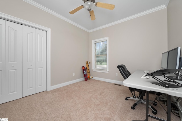 3 Swamp Lily Ct, Simpsonville, SC 29681 - carpeted office space featuring crown molding, baseboards, and a ceiling fan