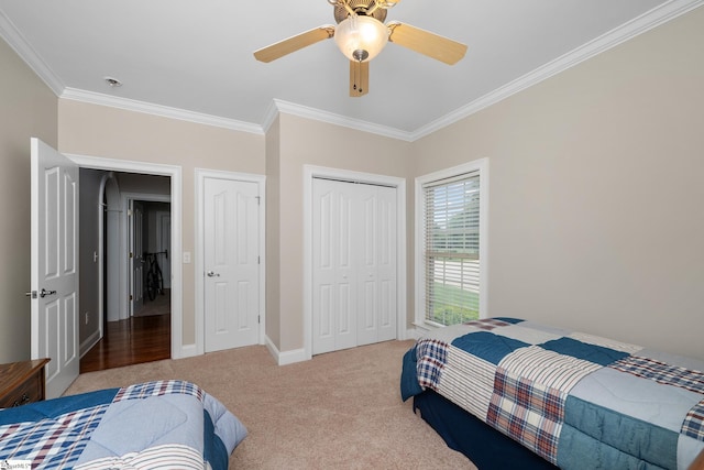 3 Swamp Lily Ct, Simpsonville, SC 29681 - carpeted bedroom featuring crown molding, ceiling fan, a closet, and baseboards