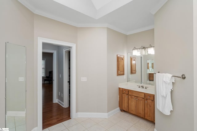 3 Swamp Lily Ct, Simpsonville, SC 29681 - bathroom with vanity, tile patterned flooring, crown molding, and baseboards