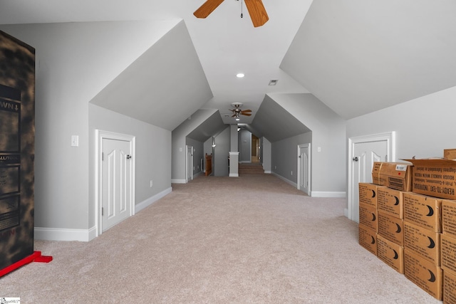 3 Swamp Lily Ct, Simpsonville, SC 29681 - additional living space with a ceiling fan, carpet flooring, baseboards, vaulted ceiling, and recessed lighting