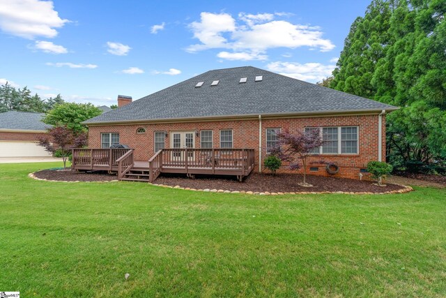 3 Swamp Lily Ct, Simpsonville, SC 29681 - back of house featuring roof with shingles, brick siding, a yard, and a wooden deck