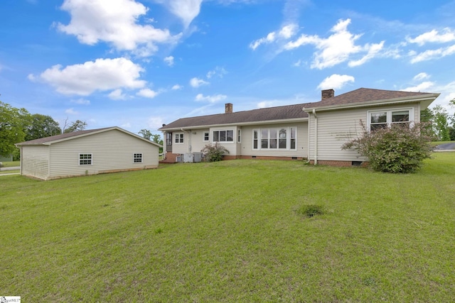 611 E S 6th St, Seneca, SC 29678 - rear view of house with crawl space, a lawn, and a chimney