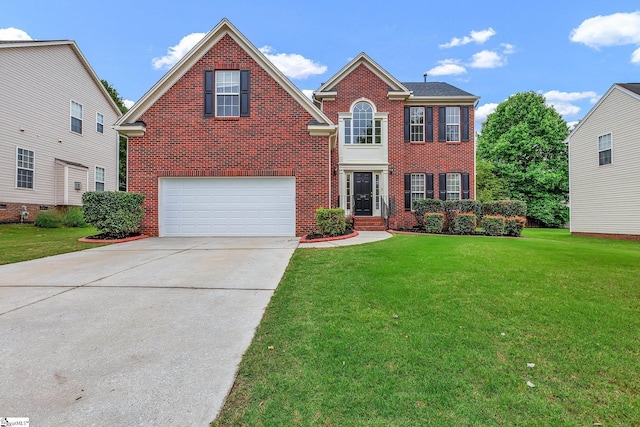100 Beason Farm Ln, Simpsonville, SC 29681 - view of front of house featuring brick siding, a garage, a front yard, and driveway