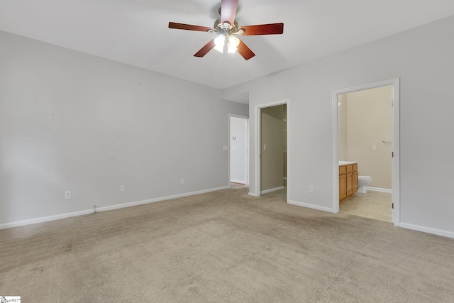 100 Beason Farm Ln, Simpsonville, SC 29681 - unfurnished bedroom with light colored carpet, ensuite bath, baseboards, and a ceiling fan