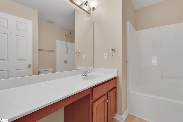 100 Beason Farm Ln, Simpsonville, SC 29681 - bathroom featuring vanity,  shower combination, toilet, tile patterned floors, and baseboards