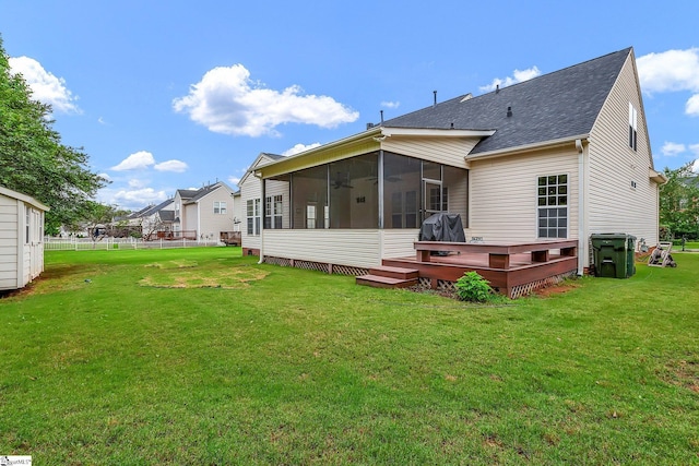 100 Beason Farm Ln, Simpsonville, SC 29681 - rear view of house with a sunroom, roof with shingles, and a deck