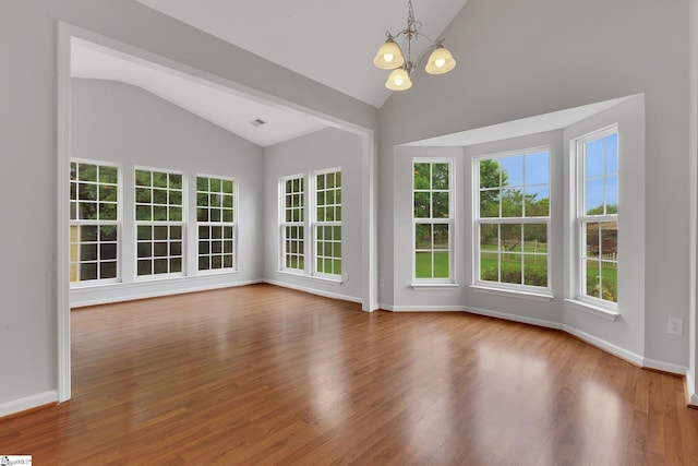 100 Beason Farm Ln, Simpsonville, SC 29681 - unfurnished sunroom with vaulted ceiling, a chandelier, and plenty of natural light