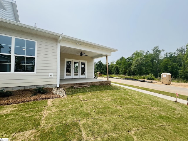47 Hensley Rd Unit 58, Greenville, SC 29607 - view of grassy yard featuring ceiling fan, french doors, and a porch