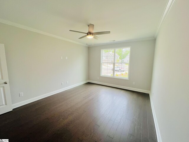47 Hensley Rd Unit 58, Greenville, SC 29607 - empty room featuring ceiling fan, baseboards, dark wood-style floors, and ornamental molding