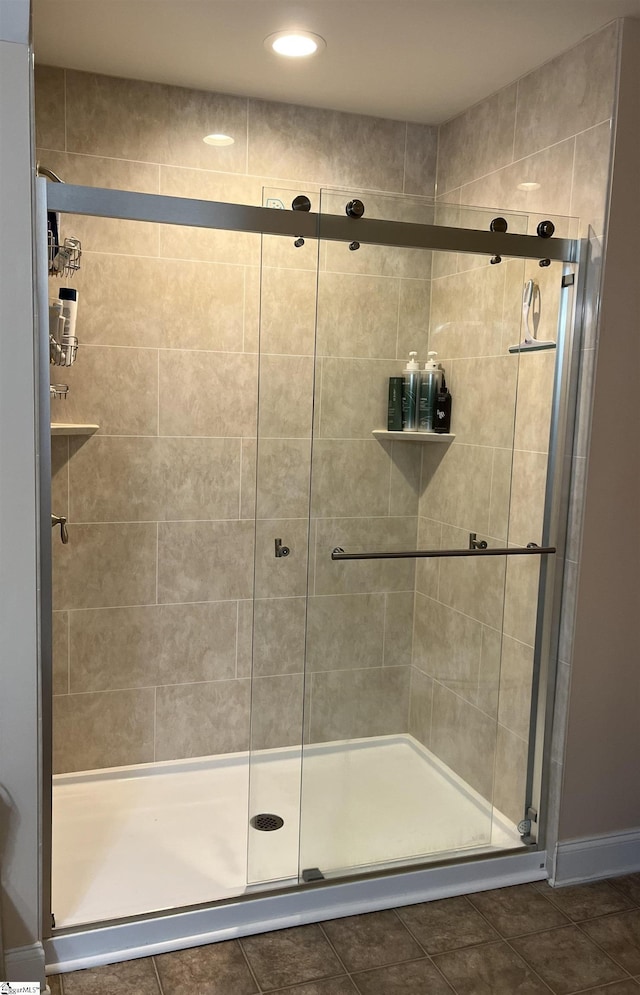 383 Amelia Springs Ln, Moore, SC 29369 - full bathroom featuring a stall shower, recessed lighting, and tile patterned floors