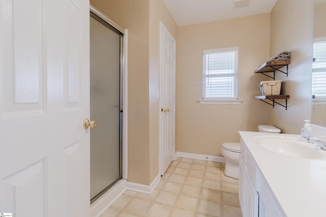 48 Border Ave, Simpsonville, SC 29680 - full bathroom featuring plenty of natural light, toilet, a shower stall, and tile patterned floors