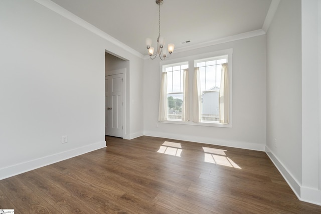 800 Redmill Ln, Duncan, SC 29334 - unfurnished dining area with a chandelier, crown molding, baseboards, and dark wood-style floors