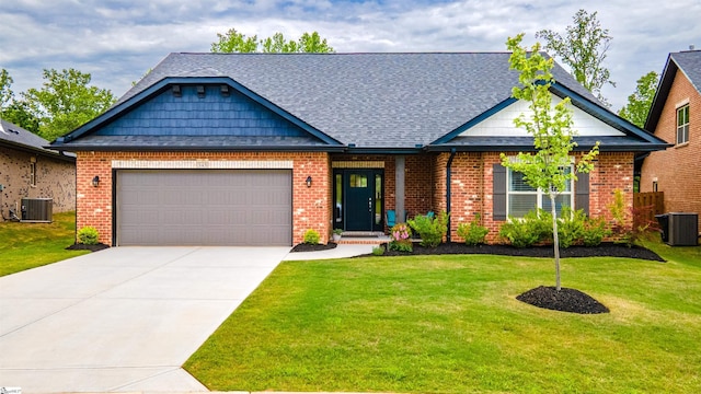 345 Cypress Hollow Trl, Piedmont, SC 29673 - view of front of house with a garage, a front lawn, driveway, central air condition unit, and brick siding