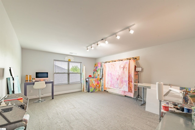 345 Cypress Hollow Trl, Piedmont, SC 29673 - recreation room with rail lighting, carpet, and an office area