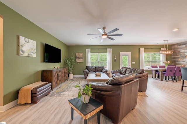 345 Cypress Hollow Trl, Piedmont, SC 29673 - living room with light wood-type flooring, healthy amount of natural light, ceiling fan, and baseboards
