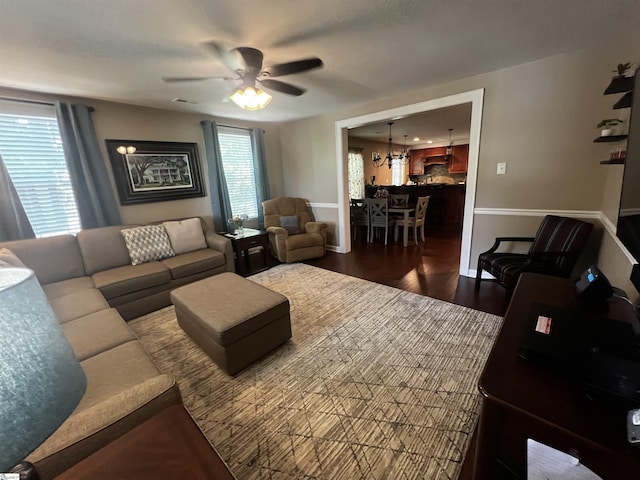 9 Lee St, Liberty, SC 29657 - living area with ceiling fan, wood finished floors, and a chandelier